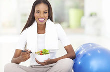 Load image into Gallery viewer, Woman enjoying healthy salad as part of lifestyle plan coaching package