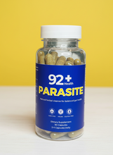 Load image into Gallery viewer, 92+ Parasite Cleanse dietary supplement bottle with natural herbal capsules for gut health and detox.
