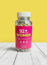 Load image into Gallery viewer, 92+ Women's Health supplement bottle with 90 plant-based capsules for hormonal balance and reproductive wellness.
